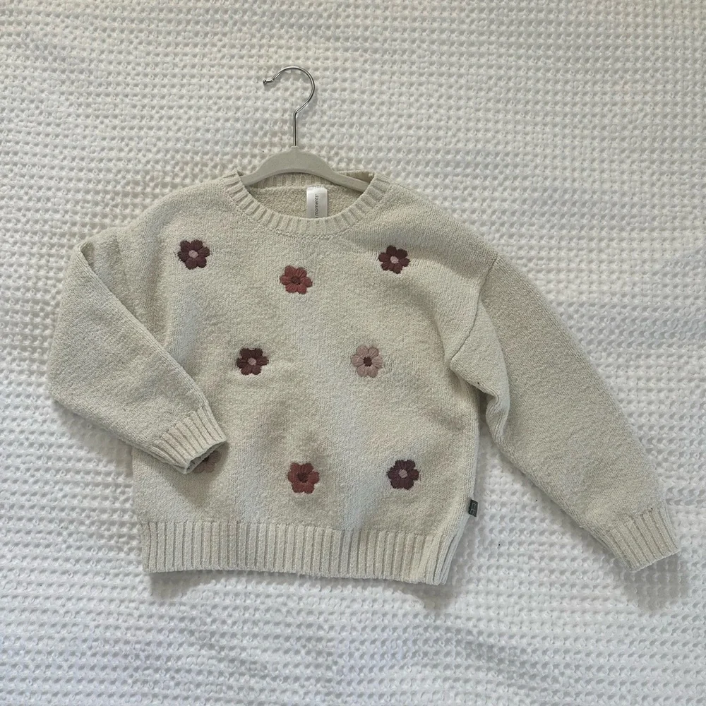 Cream Knit Floral Appliqué Sweater